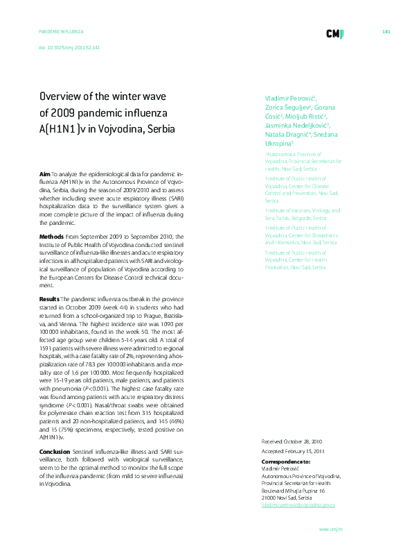 (PDF) Overview of the winter wave of 2009 pandemic influenza A(H1N1)v ...