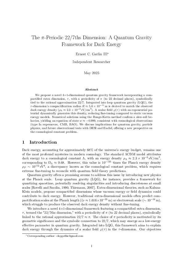 (PDF) The π-Periodic 22/7ths Dimension: A Quantum Gravity Framework for ...