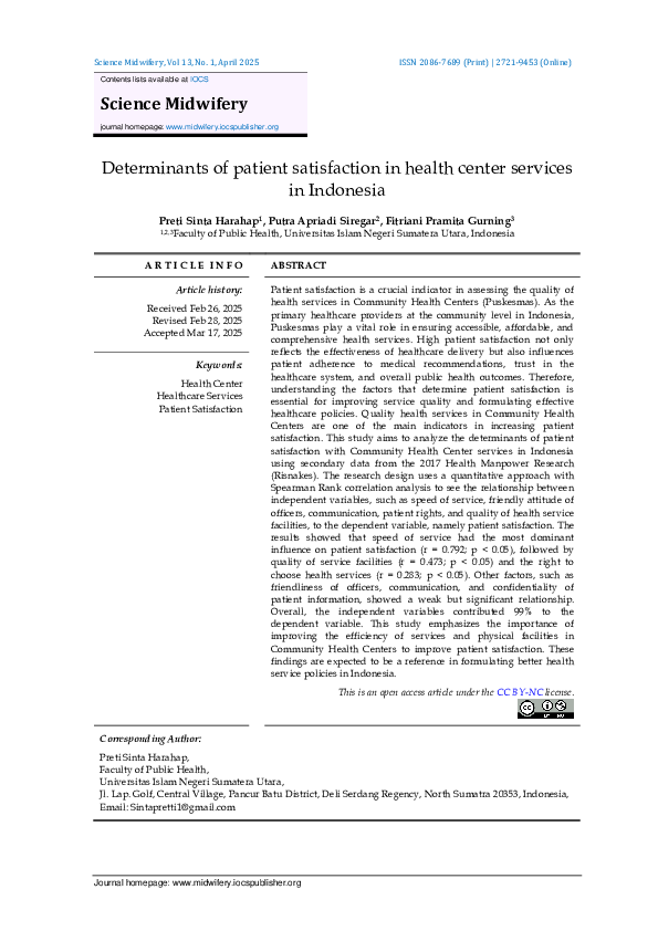 (PDF) Determinants of patient satisfaction in health center services in ...