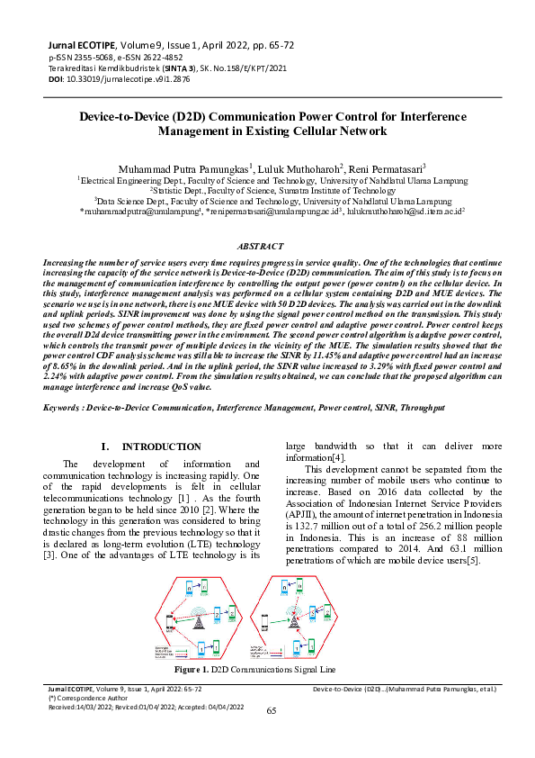 (PDF) Device-to-Device (D2D) Communication Power Control for ...