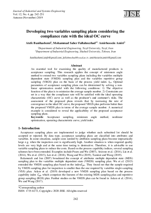 (PDF) Developing two variables sampling plans considering the ...