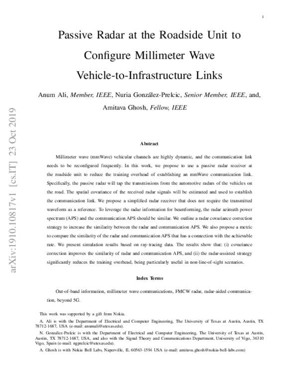 (PDF) Passive Radar at the Roadside Unit to Configure Millimeter Wave ...