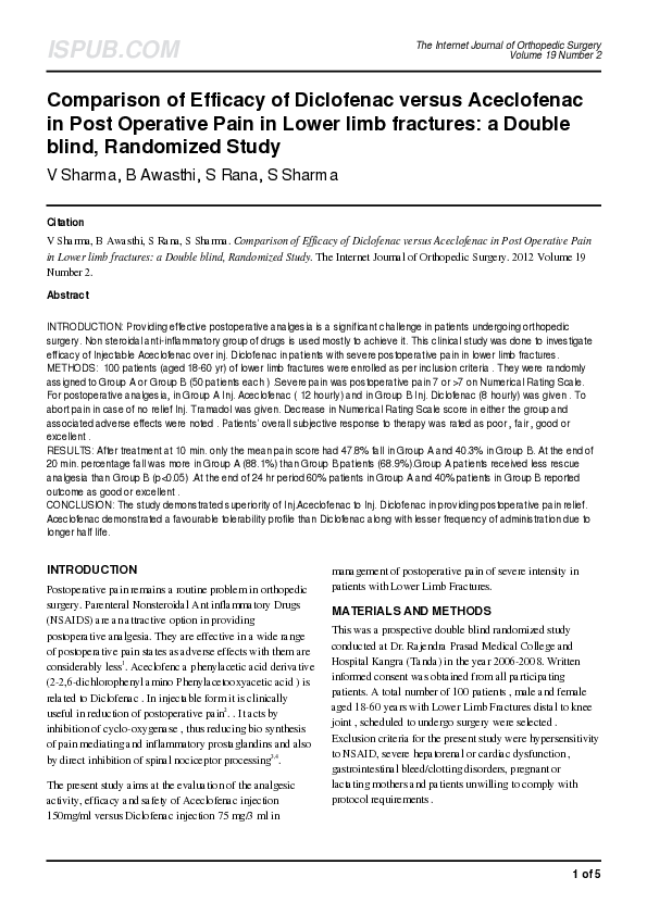 (PDF) Comparison of Efficacy of Diclofenac versus Aceclofenac in Post ...