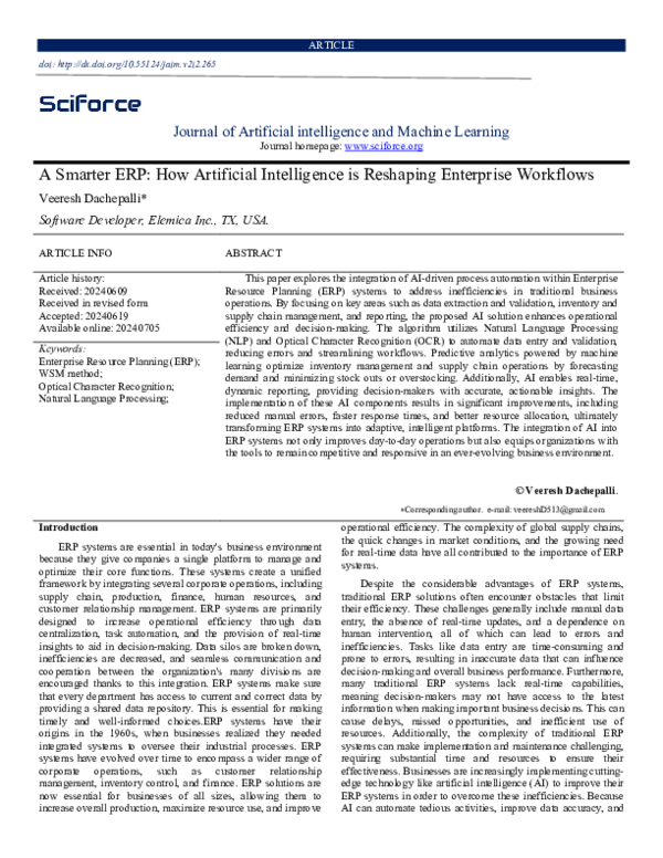 (PDF) A Smarter ERP: How Artificial Intelligence is Reshaping ...