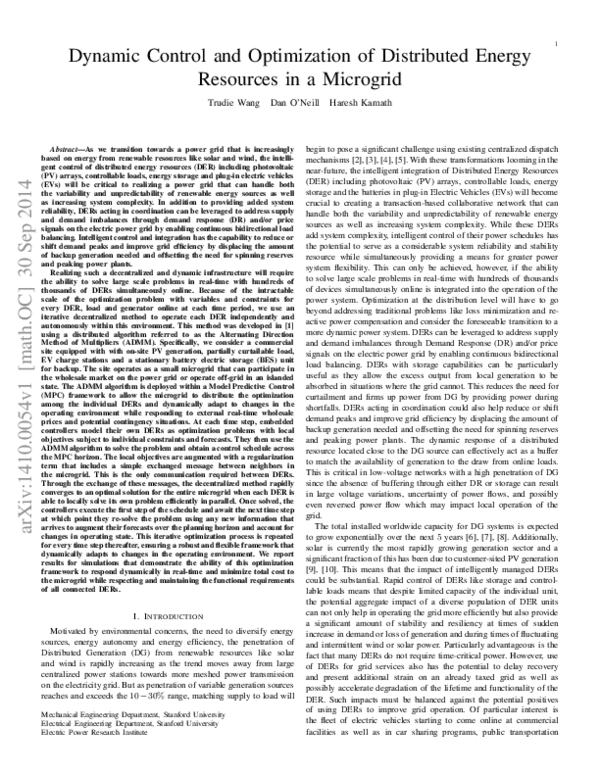 (PDF) Dynamic Control and Optimization of Distributed Energy Resources ...