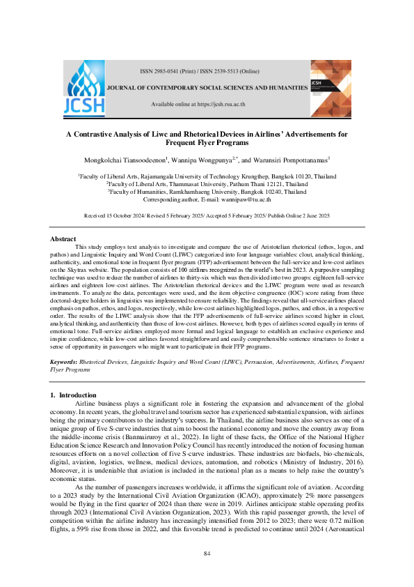 (PDF) A Contrastive Analysis of Liwc and Rhetorical Devices in Airlines ...