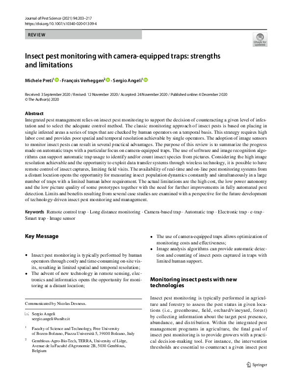 (PDF) Insect pest monitoring with camera-equipped traps: strengths and ...