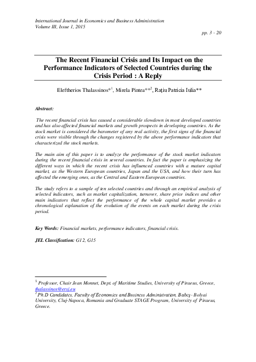 (PDF) The recent financial crisis and its impact on the performance ...