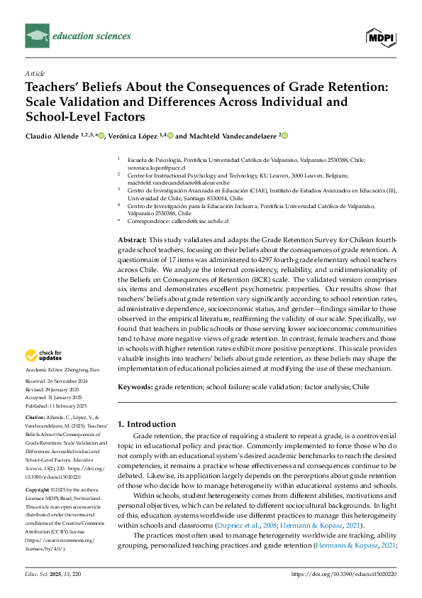 (PDF) Teachers' Beliefs About the Consequences of Grade Retention ...