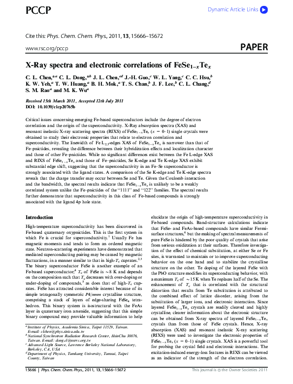 (PDF) X-Ray spectra and electronic correlations of FeSe1–xTex