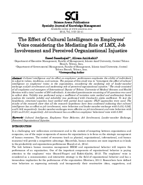(PDF) The Effect of Cultural Intelligence on Employees’ Voice ...