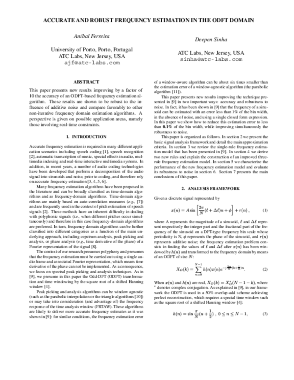 (PDF) Accurate and robust frequency estimation in the odft domain