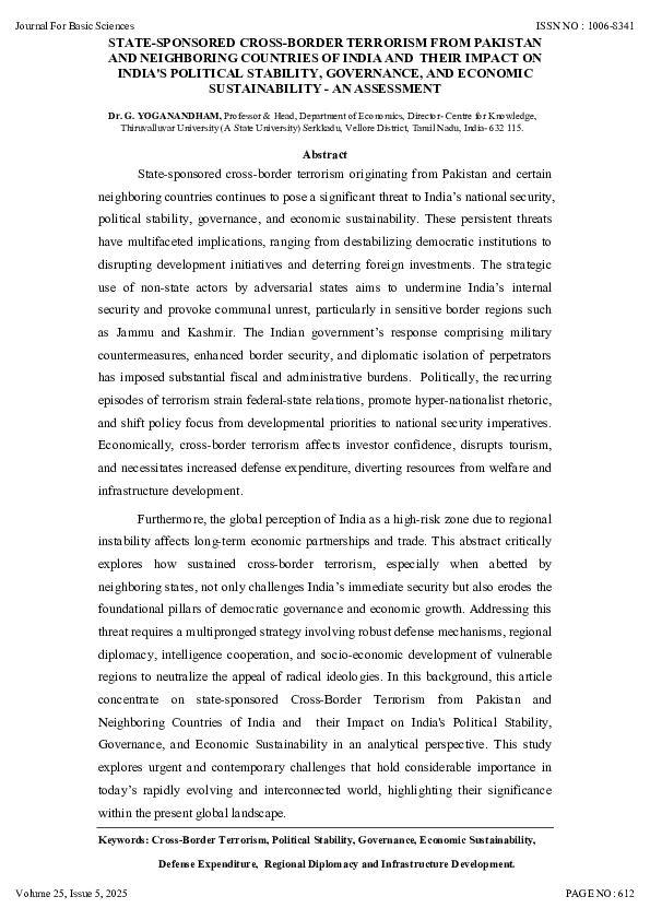 (PDF) STATE-SPONSORED CROSS-BORDER TERRORISM FROM PAKISTAN AND ...
