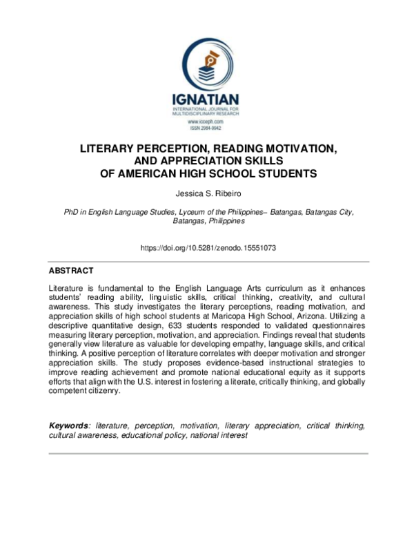 (PDF) LITERARY PERCEPTION, READING MOTIVATION, AND APPRECIATION SKILLS ...