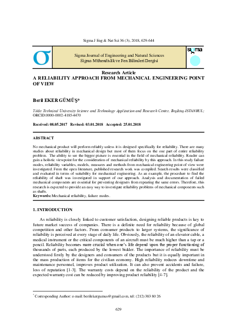 (PDF) A Reliability Approach from Mechanical Engineering Point of View