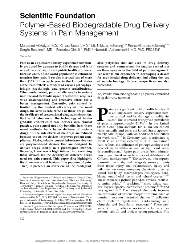 (PDF) Polymer-Based Biodegradable Drug Delivery Systems in Pain Management