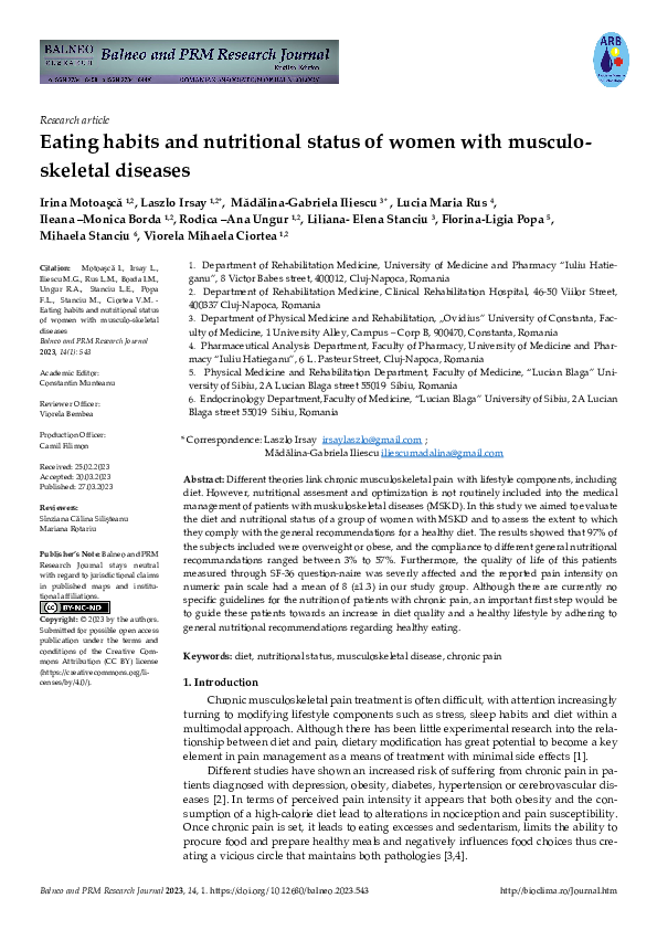 (PDF) Eating habits and nutritional status of women with musculo ...