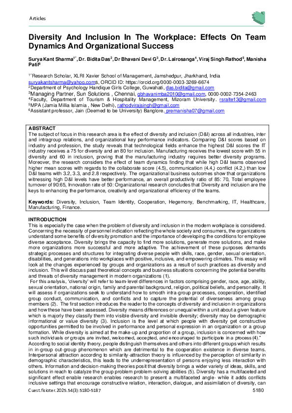 (PDF) Diversity And Inclusion In The Workplace: Effects On Team ...