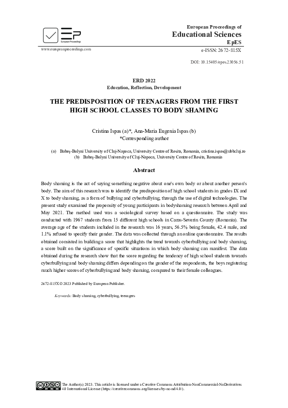 (PDF) The Predisposition Of Teenagers From The First High School ...