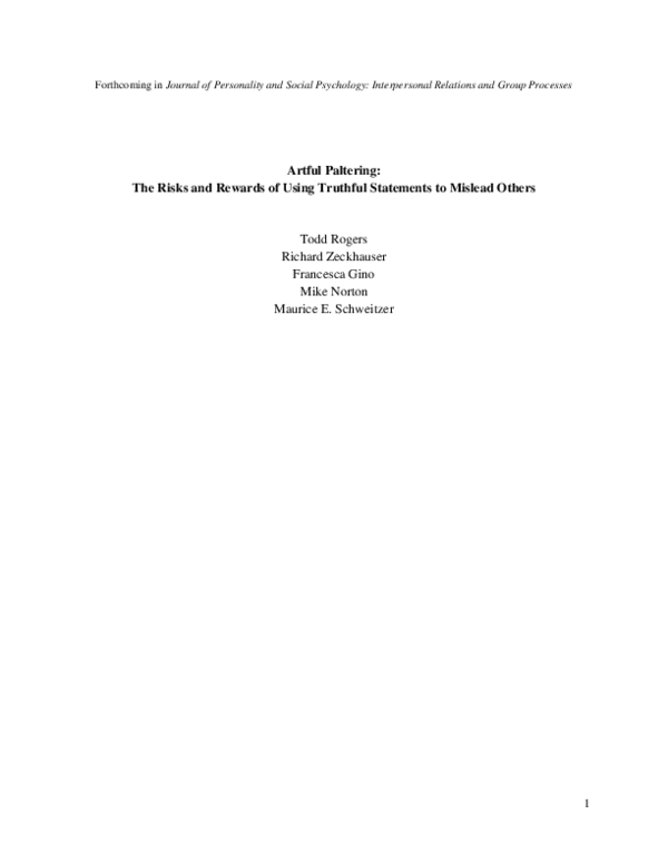 (PDF) Artful Paltering: The Risks and Rewards of Using Truthful ...