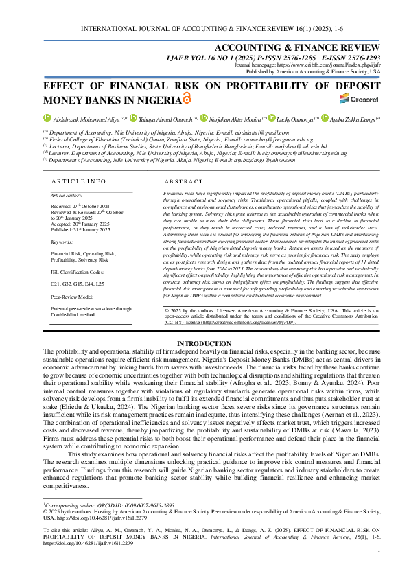 (PDF) EFFECT OF FINANCIAL RISK ON PROFITABILITY OF DEPOSIT MONEY BANKS ...