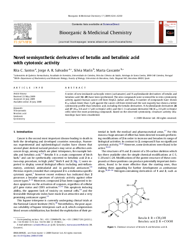 (PDF) Novel semisynthetic derivatives of betulin and betulinic acid ...