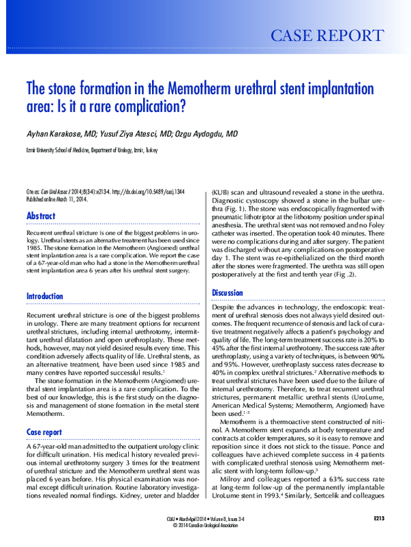 (PDF) The Stone Formation In The Memotherm Urethral Stent Implantation ...