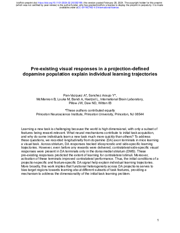 (PDF) Pre-existing visual responses in a projection-defined dopamine ...