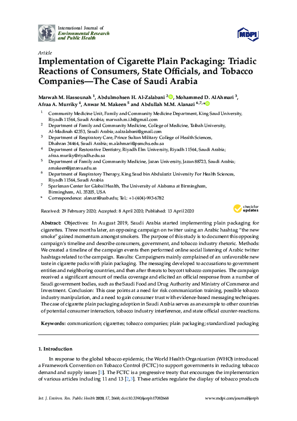 (PDF) Implementation of Cigarette Plain Packaging: Triadic Reactions of ...