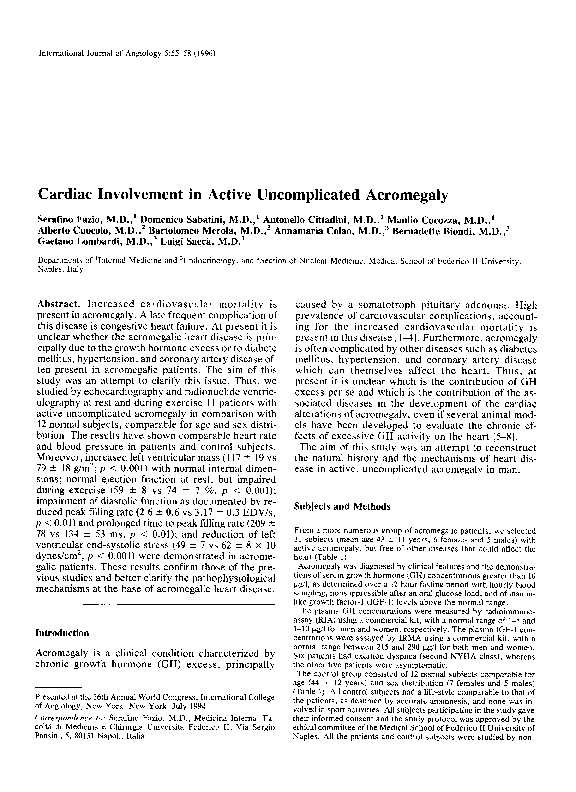(PDF) Cardiac involvement in active uncomplicated acromegaly