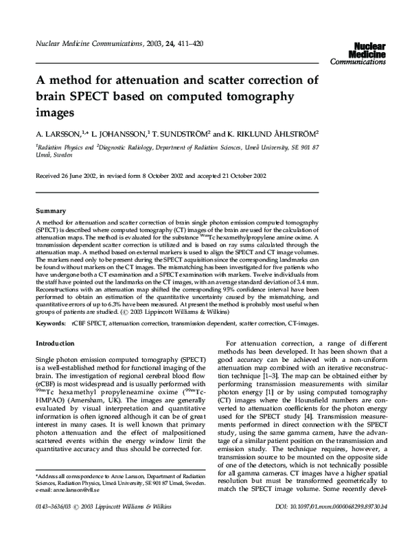 (PDF) A method for attenuation and scatter correction of brain SPECT ...