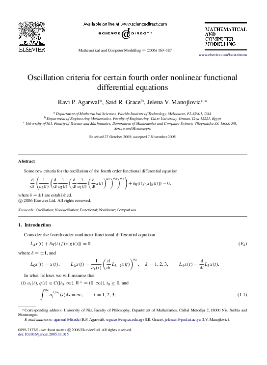 (PDF) Oscillation criteria for certain fourth order nonlinear ...