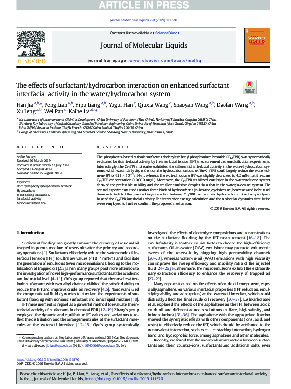 (PDF) The effects of surfactant/hydrocarbon interaction on enhanced ...