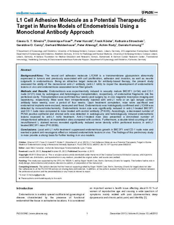 (PDF) L1 Cell Adhesion Molecule as a Potential Therapeutic Target in ...
