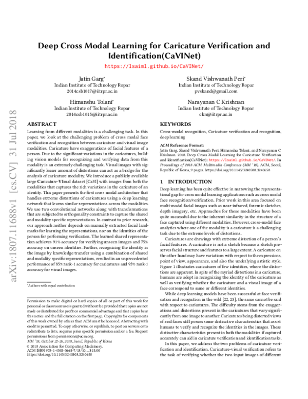 (PDF) Deep Cross Modal Learning for Caricature Verification and ...
