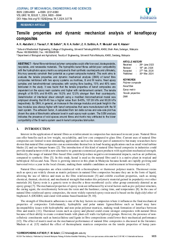 (PDF) Tensile properties and dynamic mechanical analysis of kenaf/epoxy ...
