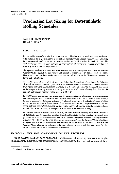 (PDF) Production lot sizing for deterministic rolling schedules