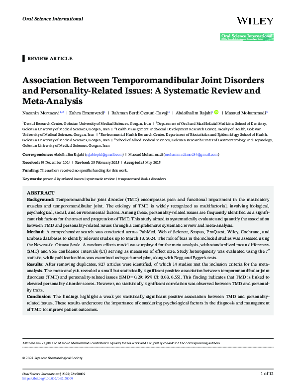 (PDF) Association Between Temporomandibular Joint Disorders and ...