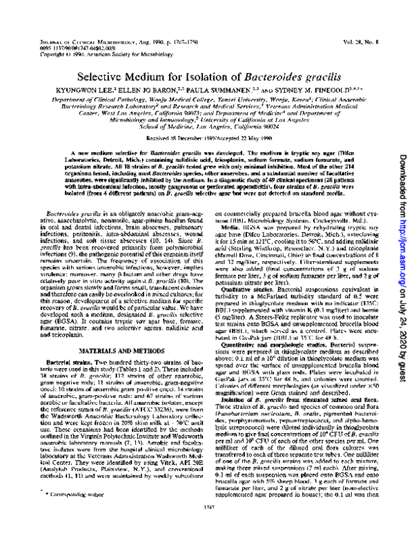 (PDF) Selective medium for isolation of Bacteroides gracilis