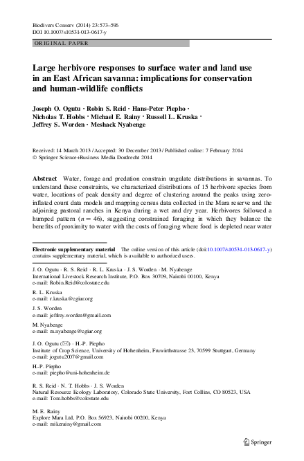 (PDF) Large herbivore responses to surface water and land use in an ...