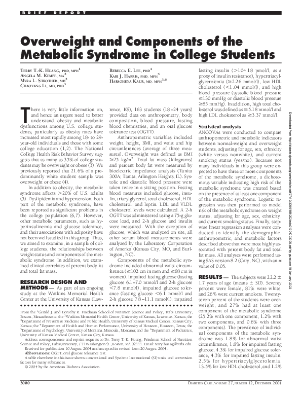 (PDF) Overweight and Components of the Metabolic Syndrome in College ...