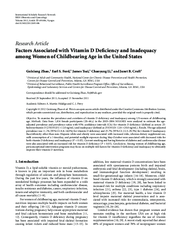(PDF) Factors Associated with Vitamin D Deficiency and Inadequacy among ...