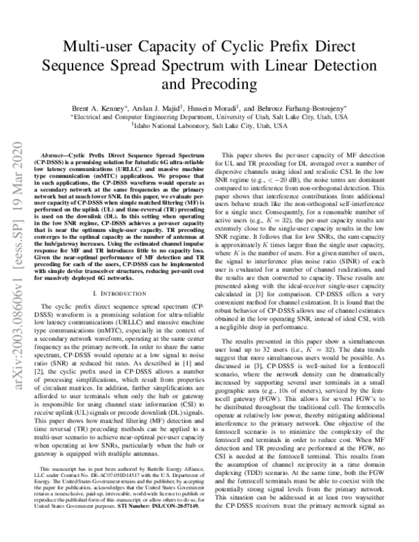 (PDF) Multi-User Capacity for Cyclic Prefix Direct Sequence Spread ...