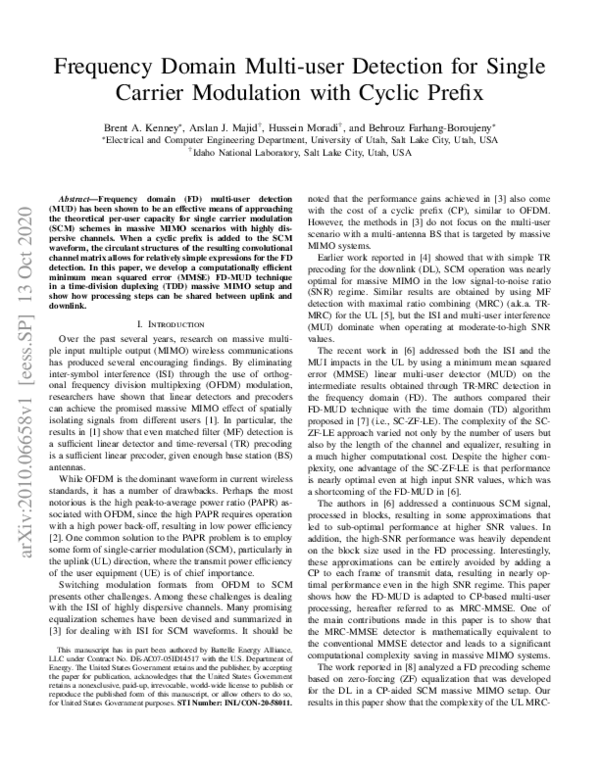 (PDF) Frequency Domain Multi-User Detection for Single Carrier ...