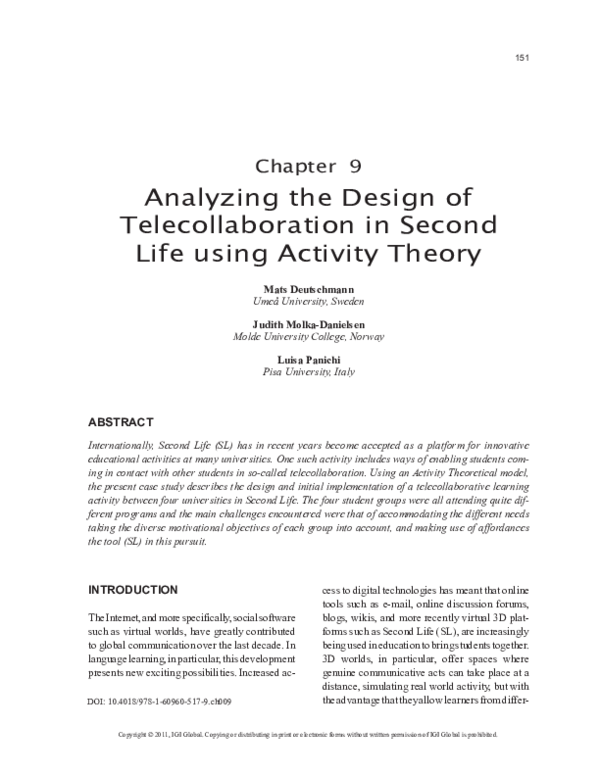 (PDF) Analyzing the Design of Telecollaboration in Second Life using ...