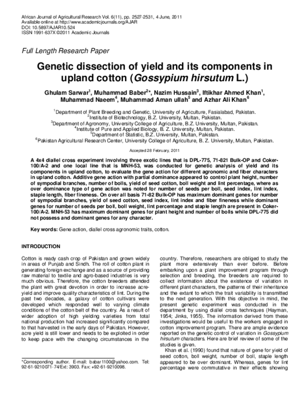 (PDF) Genetic dissection of yield and its components in upland cotton ...
