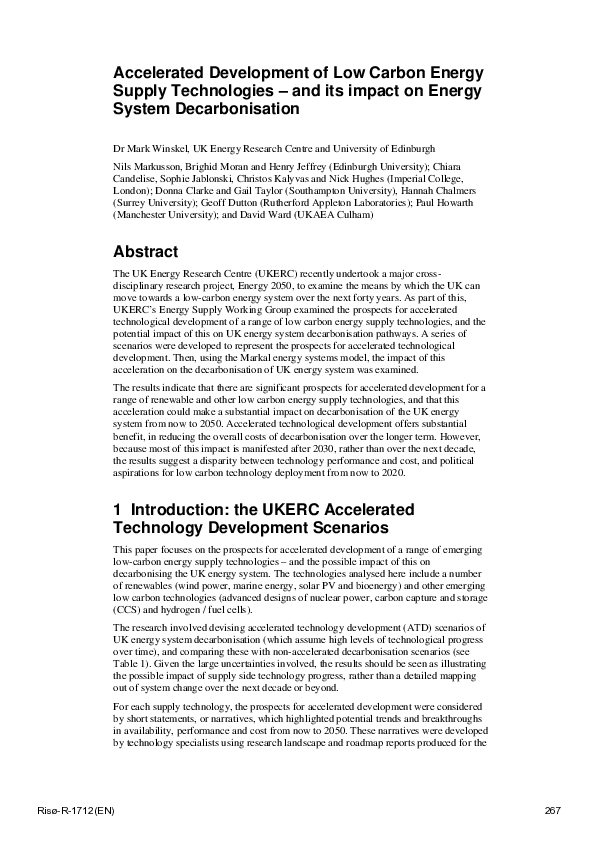 (PDF) Accelerated development of low carbon energy supply technologies ...