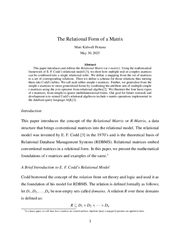 (PDF) The Relational Form of a Matrix