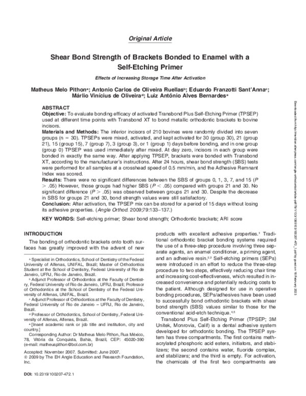 (PDF) Shear Bond Strength of Brackets Bonded to Enamel with a Self ...