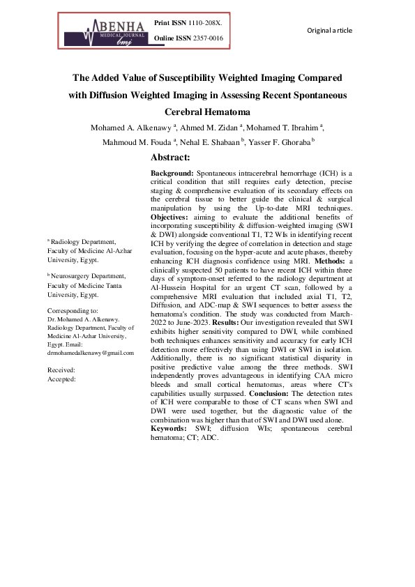 (PDF) The Added Value of Susceptibility Weighted Imaging Compared with ...